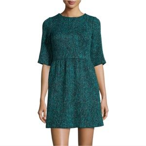 Alice & Olivia - Teal Metallic Tweed Short Sleeve Fit & Flare Dress Sz 4